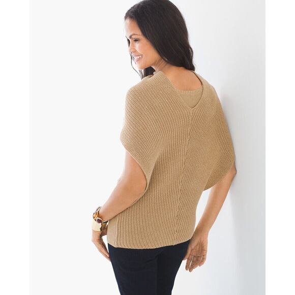 Chico's Carmela Cape Pullover Sweater Women's Size 1 (S/8) Tan Ribbed Sleeveless - Picture 10 of 12